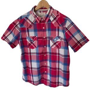 Aeropostale Shirt Mens Size Large Plaid Short Sleeve Western Red Blue Pockets